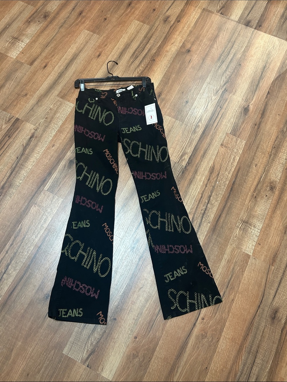Moschino Black Flared Jeans with Multicolor Logo